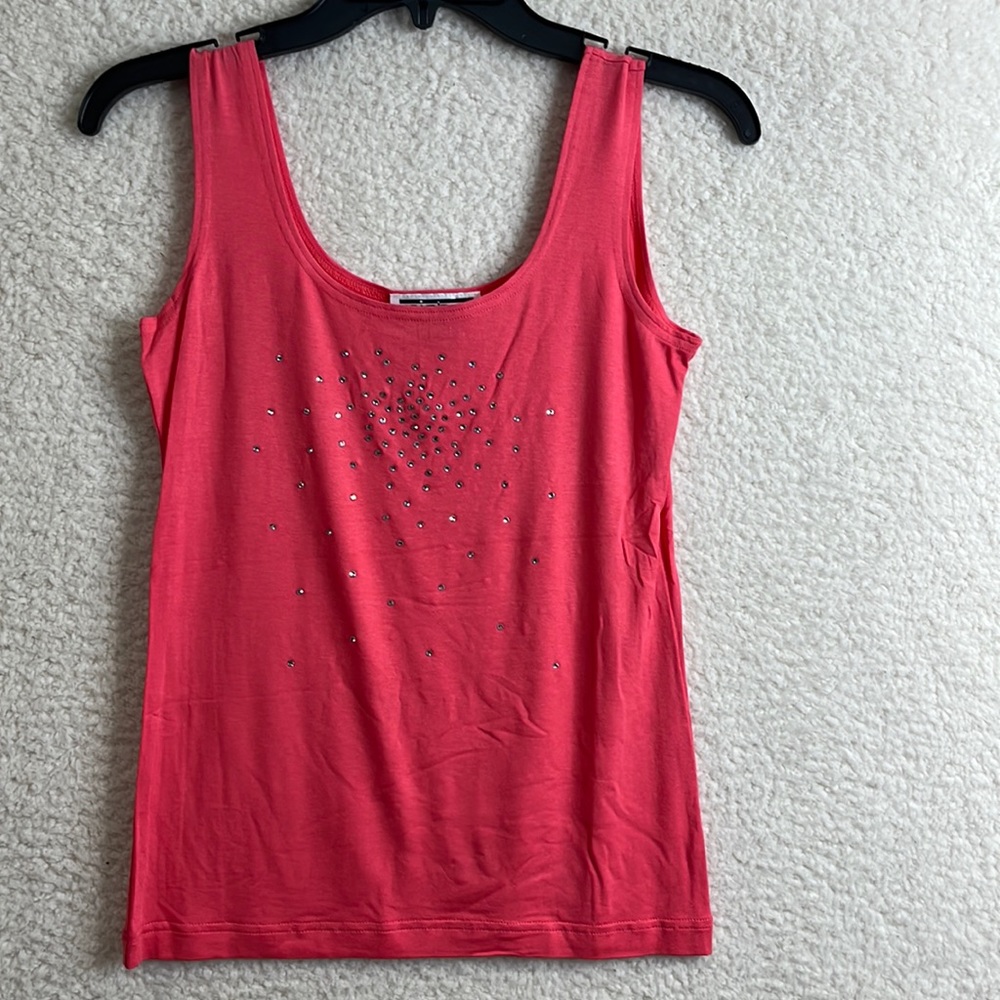 NWOT Mishca Womens Coral Pink Knit Rhinestone Sleeveless Tank Top S SMALL